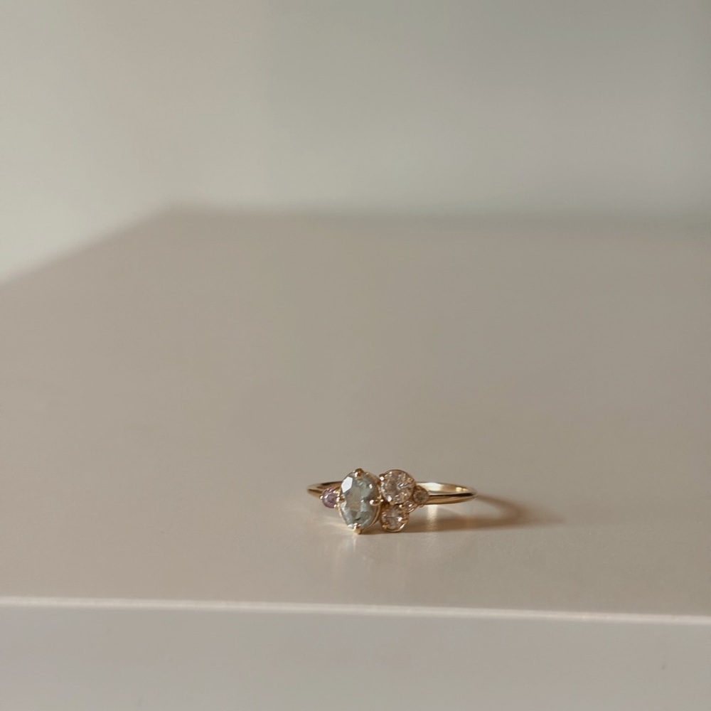 Melanie Casey Diamond Aquamarine Sapphire Ring - 6.5